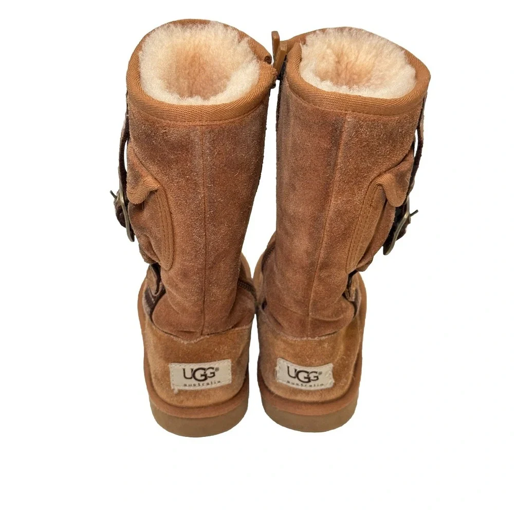 UGG Childs Australia 1968 RETRO CARGO Sheepskin Lined Tall Boots Chestnut Sz‎ 10